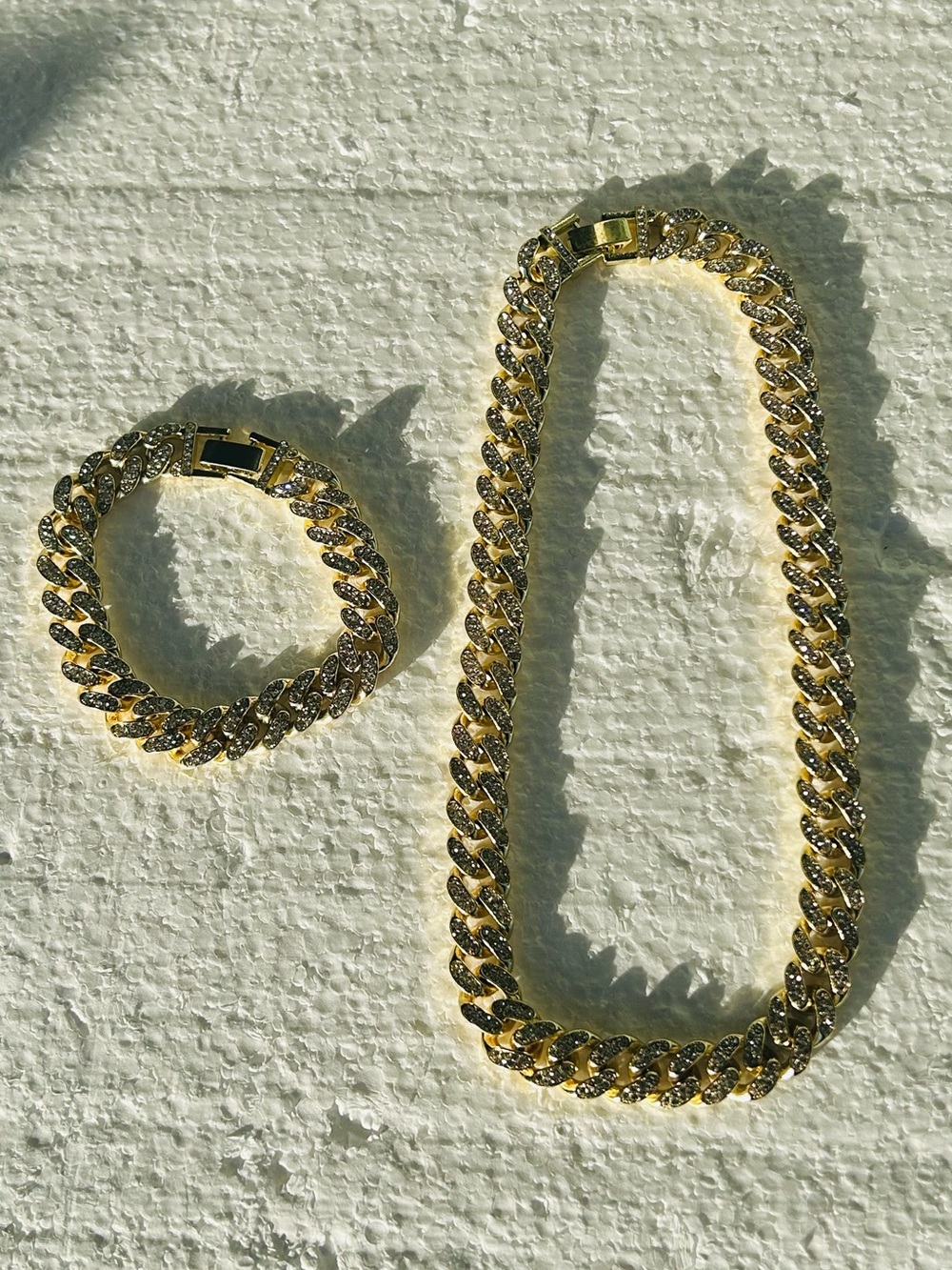 Adornia Gold Cuban Link Chain and Bracelet Set - Men Accessories
